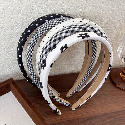 Gepunktete Haarbänder für Frauen, Blumendruck, Haarreifen, Stirnbänder, süßes Mädchen, kariertes Haarband, Haar-Accessoires, Kopfbedeckung, Kopfschmuck