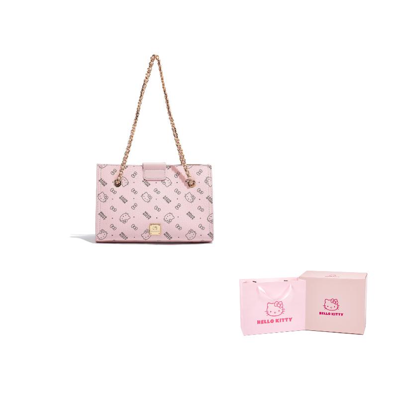 New Sanrio Hello Kitty PU Tote Bag, Shopping Bag, Shoulder Bag Regular Women's Pink/Brown SHHF41488