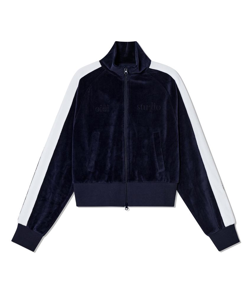 Oioi Collection Layered Logo W Velvet Zip-Up_Navy