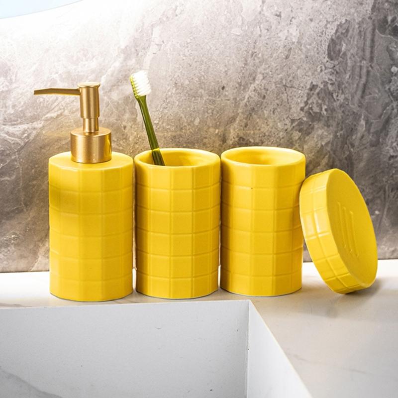 Ceramic Bath Accessories Set For Home Use, AntiSlip Toothbrush Cup Holder With Easy To Clean Glazed Finishes
