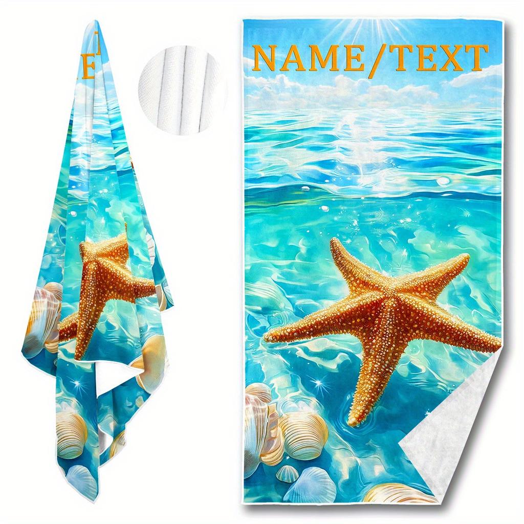 Beach Theme Beach Towel Starfish Shell Printing Microfiber Quick Drying Absorbent Large Bath Towel