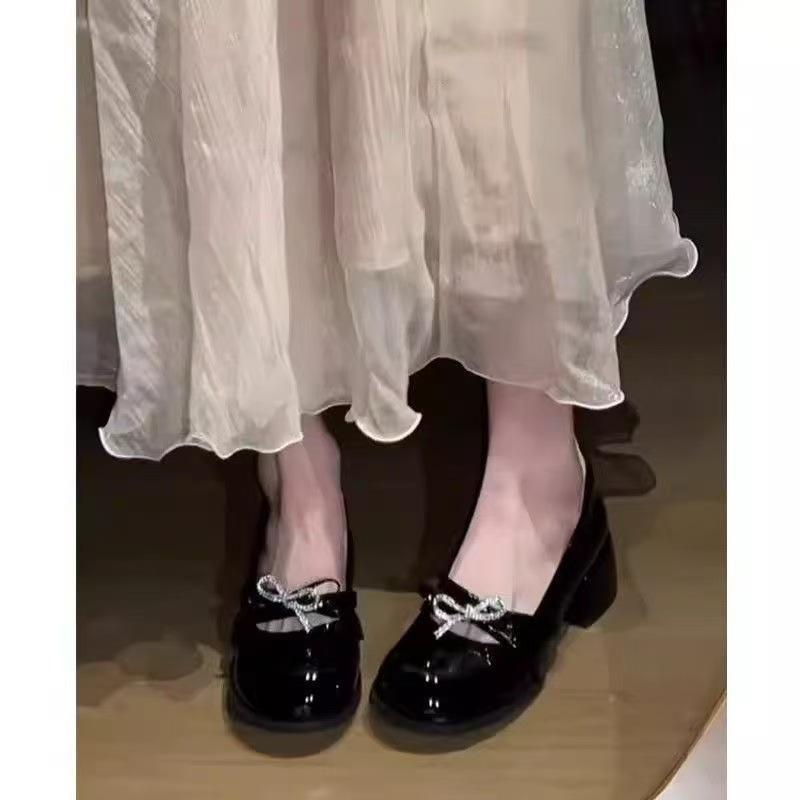 French Mary Jane shoes new spring college style small leather shoes bow thick heel light mouth single shoes