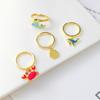 Adjustable Beetle Crab Fish Pendant Gold-Plated Open Ring For Women Girls New Party Jewelry Fine Accessory Daily Wear
