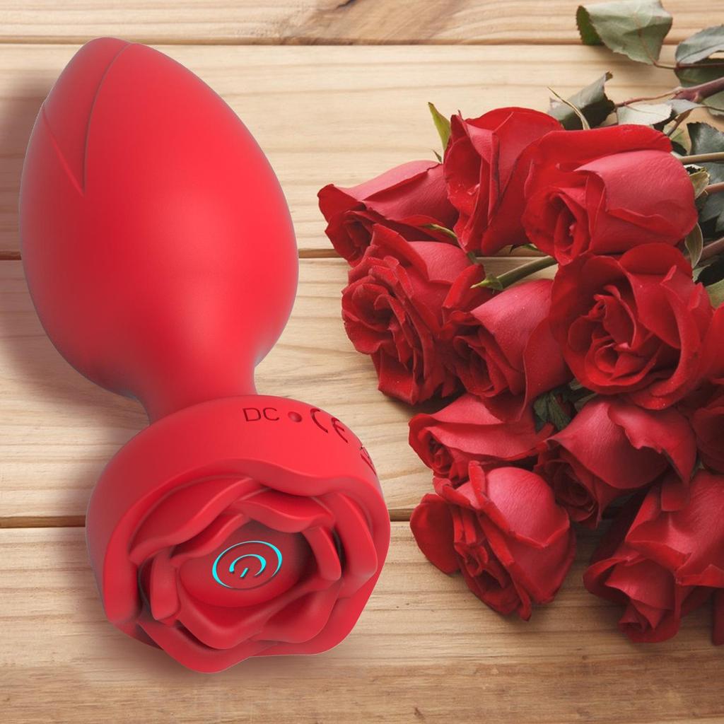 USB Rechargeable, Rose-shaped Anal Plug, 10-frequency Wireless Remote Control Vibration, Anal Plug Vibrator, Sex Toy.