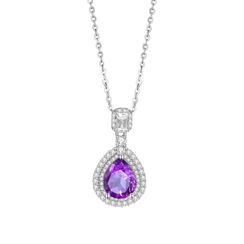 S925 Sterling Silver Necklace Women's Natural Stone Water Drop Pendant Crystal Stone Clavicle Chain Dress Accessories