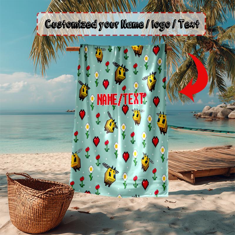 Animal Bee Soft Beach Towel Custom Name Text Towel Portable Beach Pool Travel Beach Towel Beach Outdoor Camping Outdoor Pool Towel Absorbent Bath Towe