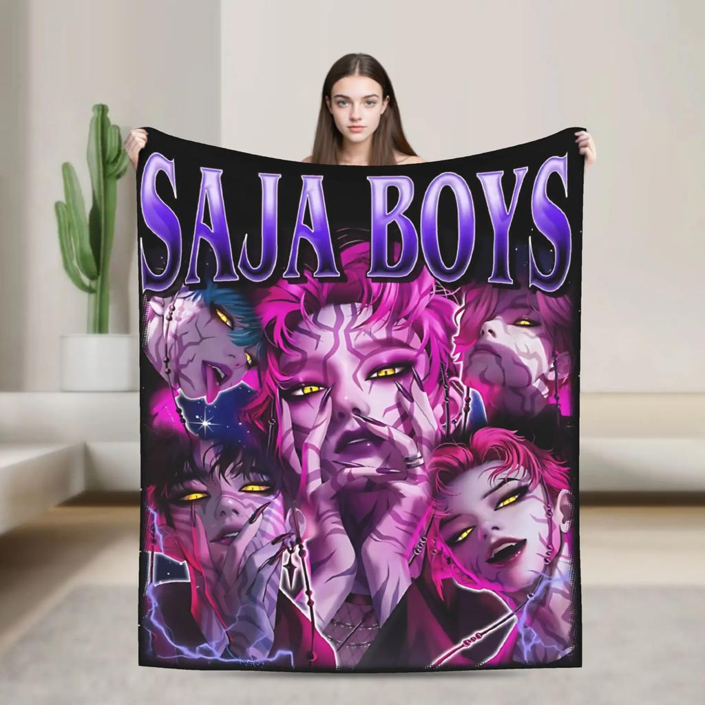 Huntrix Saja Boys KPop Demon Hunters Blanket  Plush Vintage Warm Throw Blanket for Home Autumn/Winter