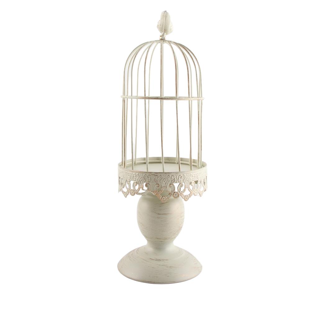 Candle Holder White Vintage Bird Cage Type Carved Candlelight Stand Table Decoration for Banquet Dinning Party
