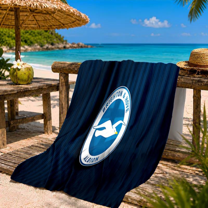 Πετσέτα Παραλίας με Έμβλημα Brighton & Hove Albion, Πετσέτα Παραλίας από Μικροΐνες, Ελαφριά και Γρήγορου Στεγνώματος, για Καλοκαιρινά Ταξίδια, Πισίνα, Δώρο Γενεθλίων