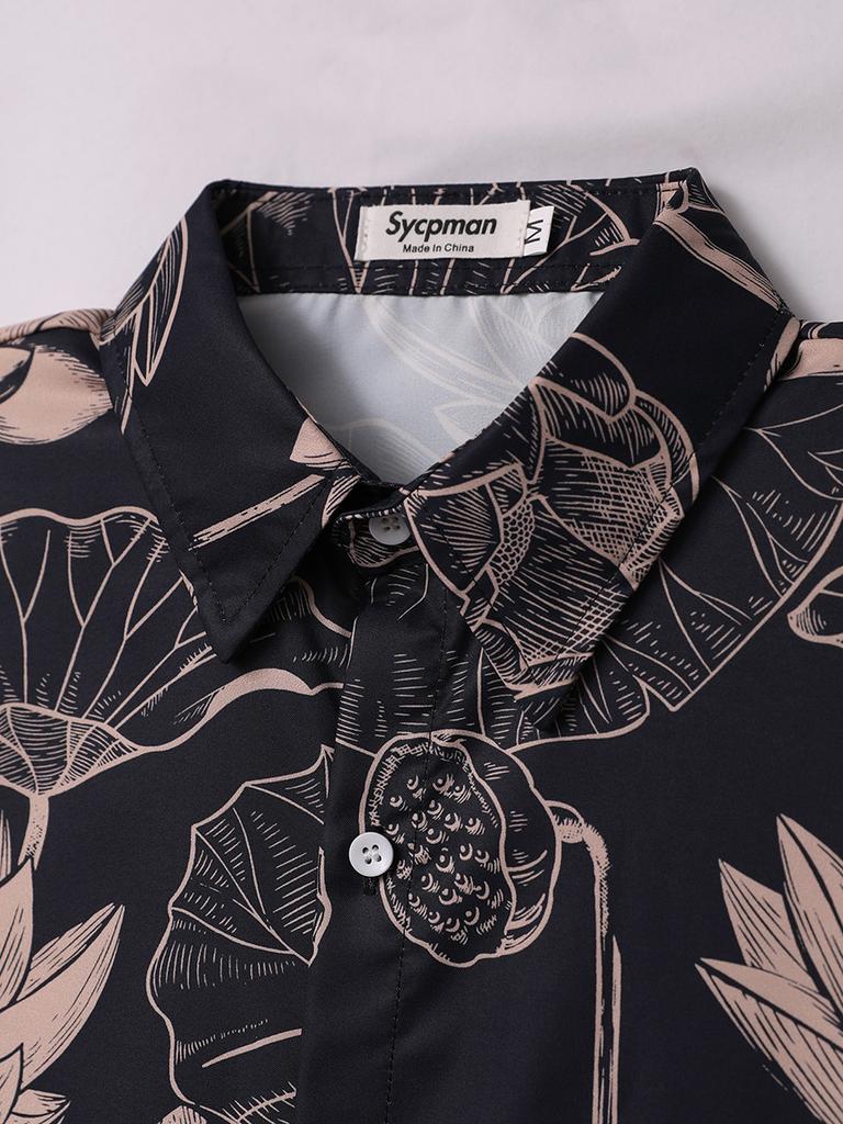 Oversized Loose Retro HK Wind Full Flower Printed Short Sleeved Shirts Casual Shirt Men and Women for Summer Summer Sale