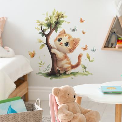 Cute Cute Kitten Sapling Bedroom Living Room Home Background Beautification Decoration Wall Stickers