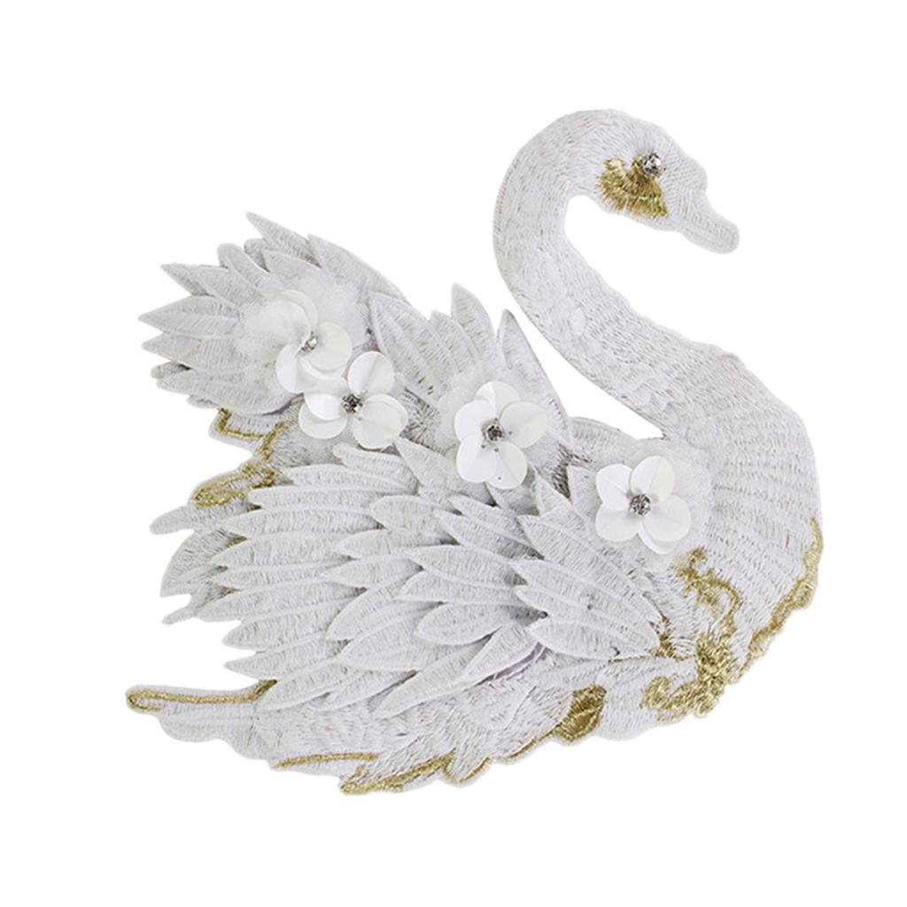 3D Embroidery Swan Patches Sew on Applique Patch for Clothing Jeans Crafts - White Swan, 24x21cm