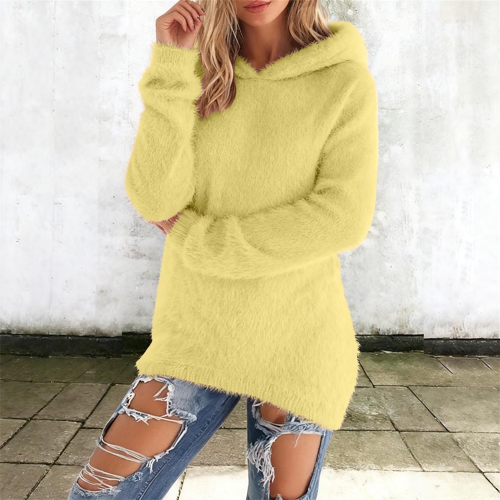Damenmode Kapuzen-Fleece-Sweatshirt Einfarbig Langarm Warmes Oberteil