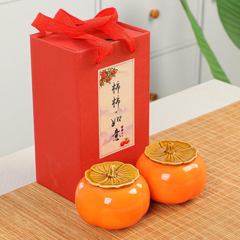 Persimmon Ruyi Persimmon Jar Happy Sugar Jar Tea Jar Ceramic Jar Small Wedding Sugar Jar Gift Box Tea Set Souvenir