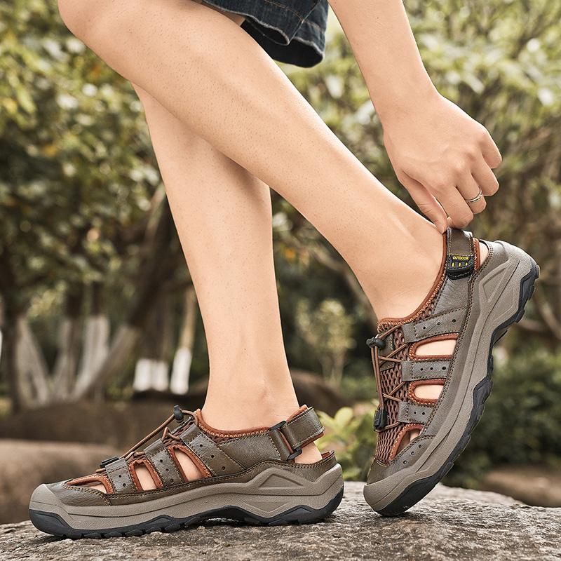 Nuove Sandali Estivi da Uomo in Vera Pelle Design alla Moda Traspiranti Scarpe Casual da Uomo Fondo Morbido Sandali da Spiaggia per Esterno Taglia Grande 46