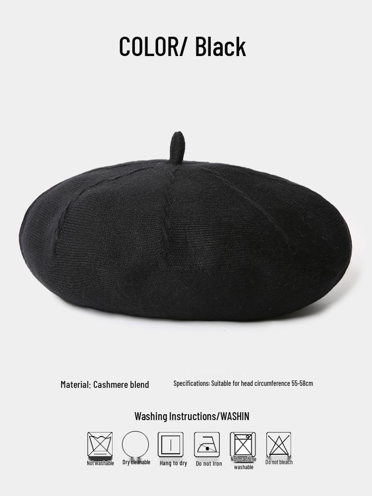 Women's Cashmere Knitted Beret - Autumn/Winter Korean Style, Flattering Fit, Japanese Wool Painter Hat.