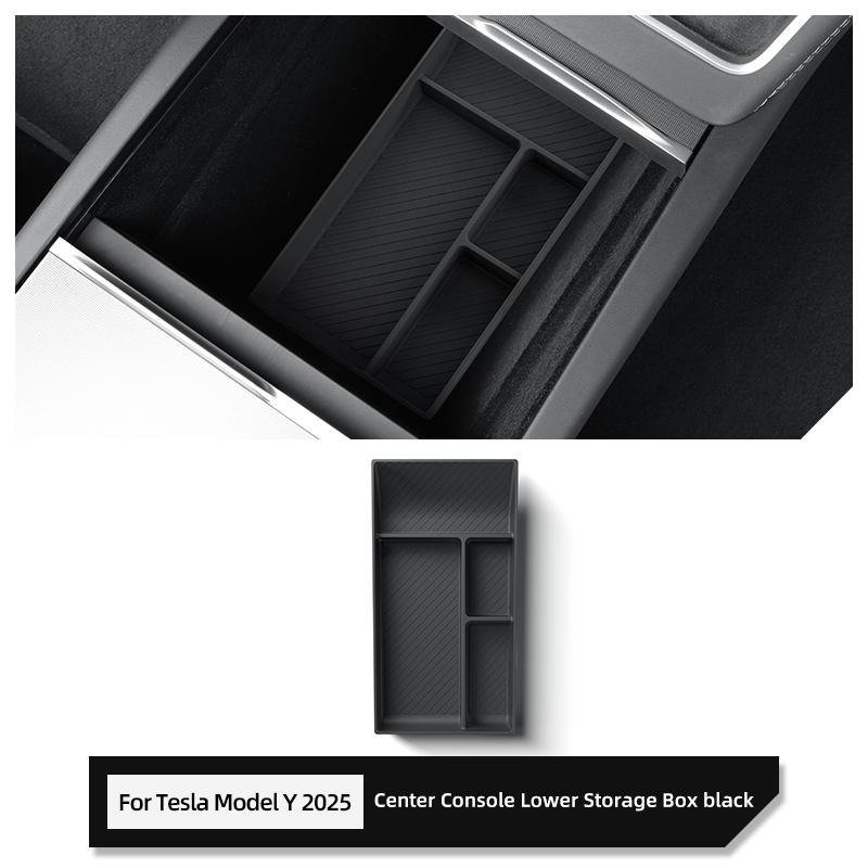For Tesla Model Y Juniper/Launch 2025 Center Console Lower Layer Storage Box Organizer Tidying Interior Accessories Storage Tray