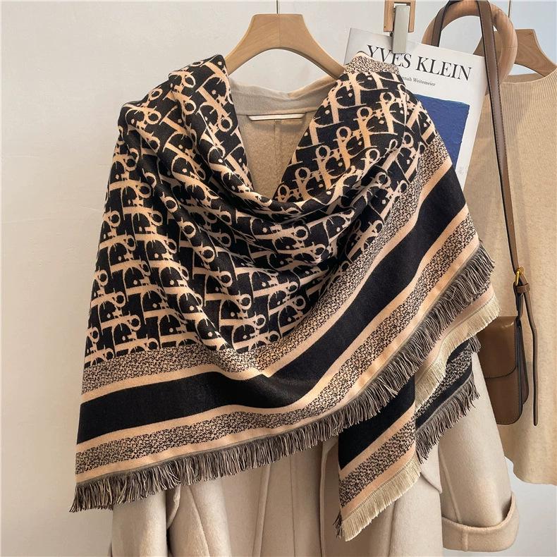 Women's High-Quality Wool Cashmere Scarf: Thick, Warm, Tassel Shawl for Autumn and Winter