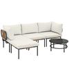 Garden Set 5 Pieces, Modular L Rattan with Cushions, Khaki Color