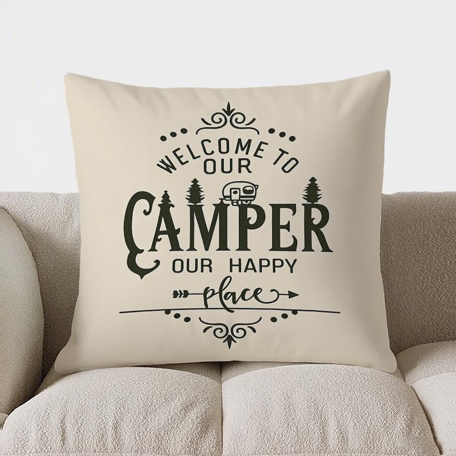 Home Decor Camping Rules: Nap, Smile, Eat S'Mores & Relax Pattern Cushion Cover Suitable For Sofa Bedroom Car Pillow Cover