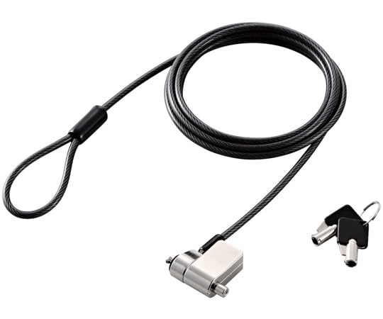 ELECOM Security Wire, Multi-Slot Compatible (3 x 7mm, 2.5 x 6mm, 3.2 x 4.5mm), Cylinder Lock, Push-Lock, ESL-704E