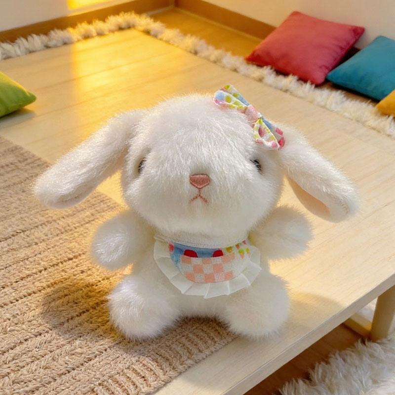 Cute Bunny Plush Keychain Soft Fluffy Rabbit Doll With Floral Bow Hat Multiple Styles Kawaii Stuffed Animal Pendant For Backpack