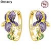 Orstarry S925 Silver Iris Flower Hoop Earrings For Women Elegant Party Jewelry Gifts