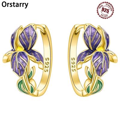 Cercei Rotunzi cu Floare de Iris din Argint S925 Orstarry Pentru Femei Bijuterii Elegante de Petrecere Cadouri
