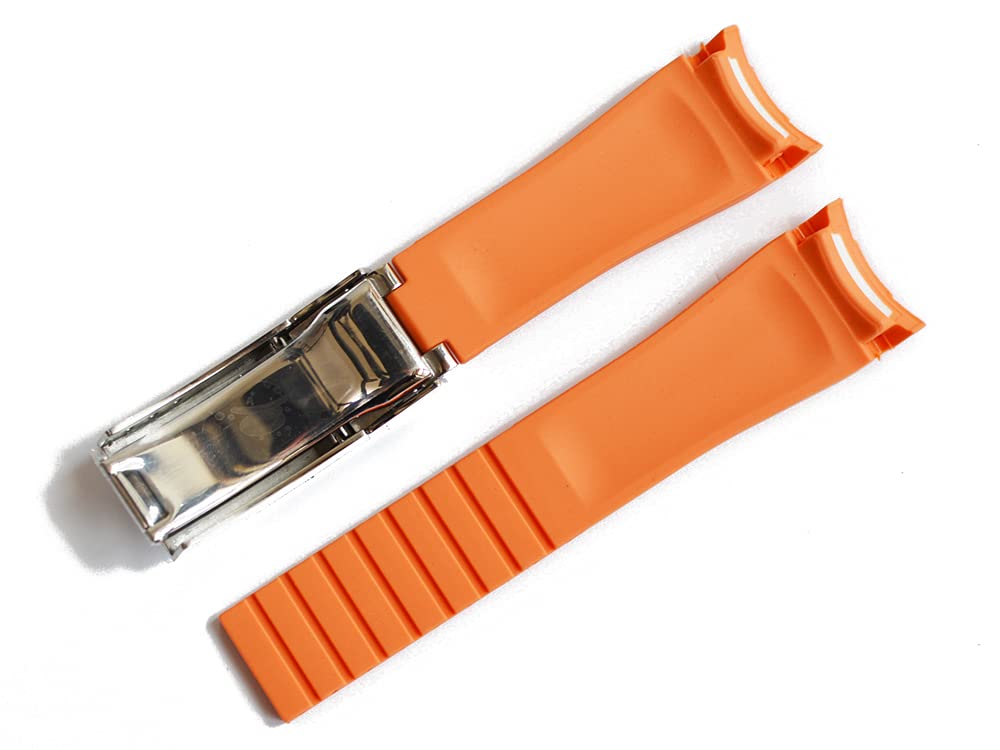 [Import King Original] Uhrenteile - Kompatibel mit Rolex - Aftermarket-Schließe enthalten - Kautschukarmband - Orangefarbener Edelstahl 20mm - Geeignet für