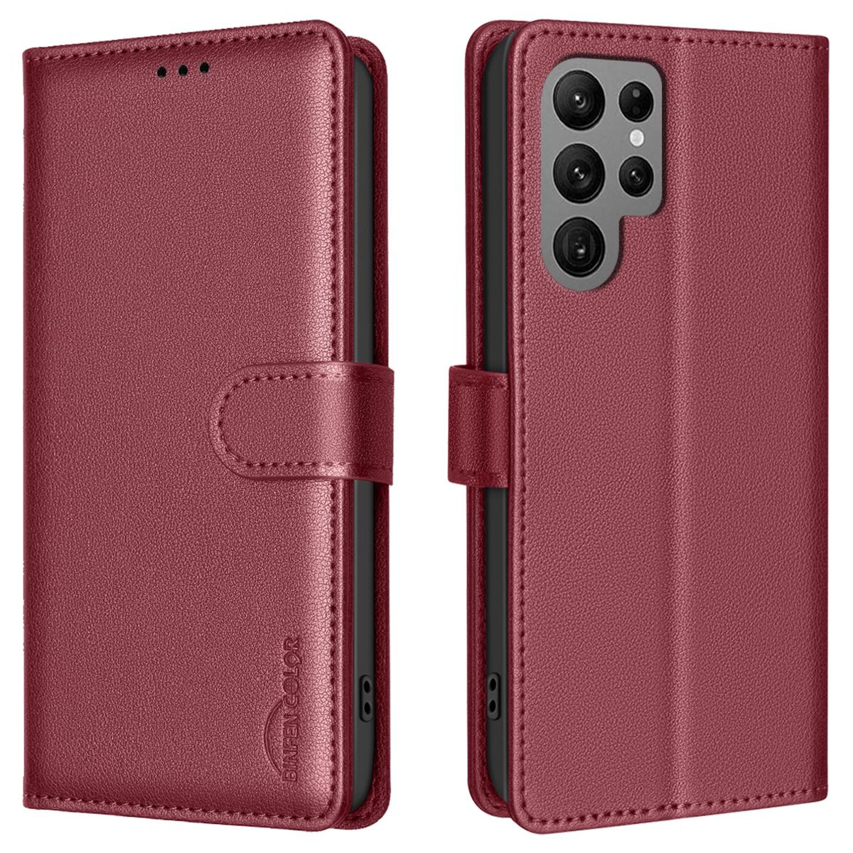 

BINFEN COLOR BF32 For Samsung Galaxy S25 Ultra Leather Case Wallet RFID Blocking Phone Cover Red