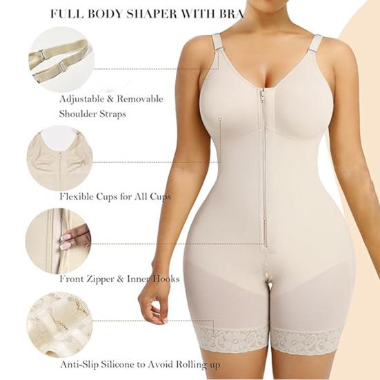 Gaine sculptante pour femme avec rehausseur de fesses, body shaper à bretelles réglables, fermeture éclair à l'entrejambe, body shaper pour la récupération post-opératoire, contrôle quotidien du ventre