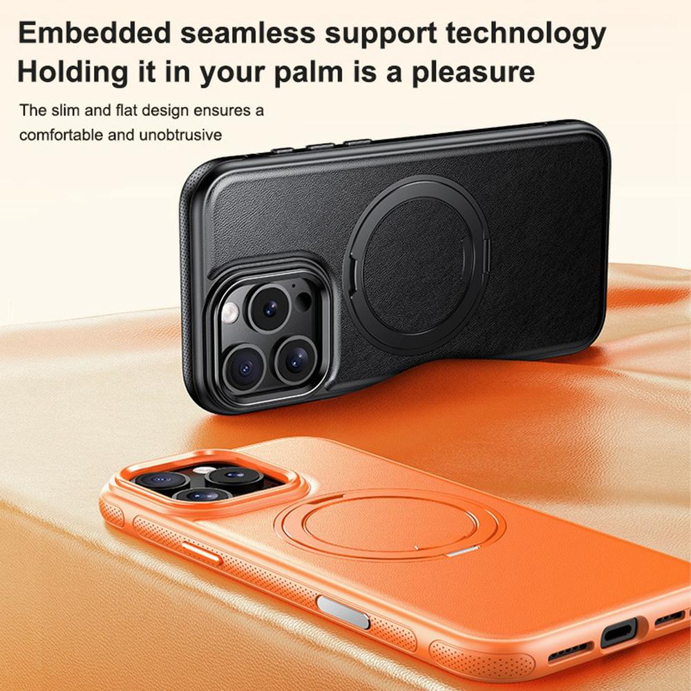 For iPhone 16 Pro Max Case Compatible with MagSafe Rotating Kickstand Litchi Texture PC TPU Phone Cover