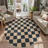 Minimalist Checkerboard Round Carpet Classic Geometric Square Pattern Rug Modern Home Non-Slip Mat for Living Room Decor
