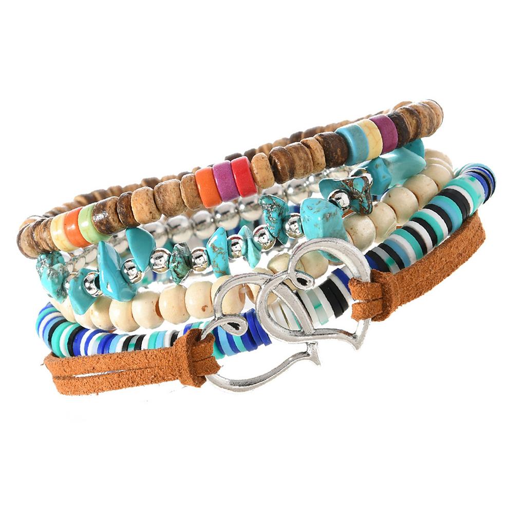 Lightweight Wooden Bead And Turquoise Handmade Bracelet For Casual Wear Bohemian Accessory for Women Girls