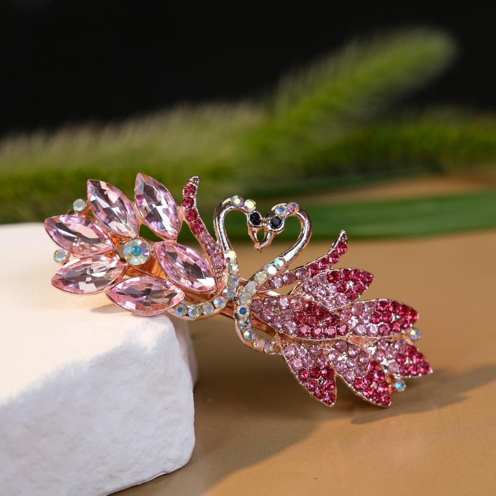 Swan Rhinestone Alloy Hair Clip - Versatile Large Spring Clip for Women's Hairstyles