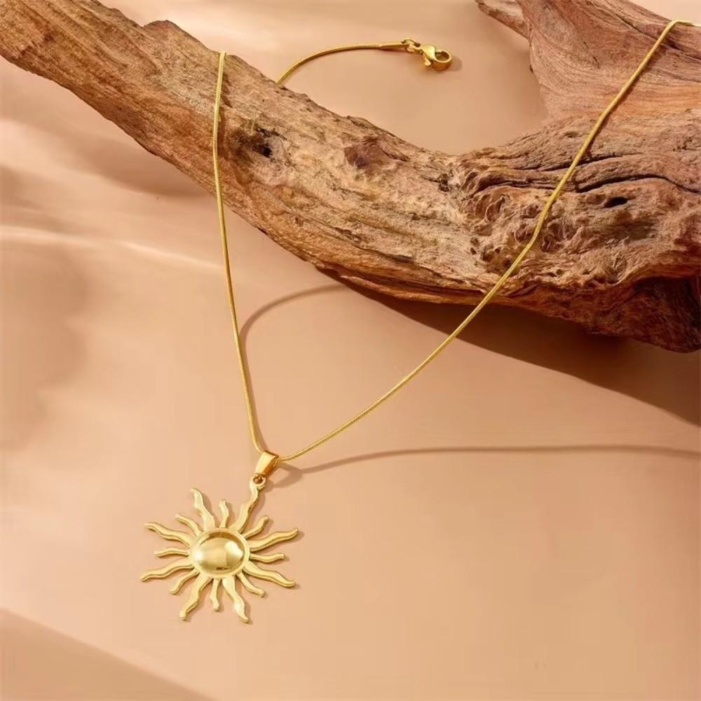 Fashion 316L Stainless Steel Sun Pendant Golden Concise Solar Lobster Clasp Jewelry Gift Women Girl