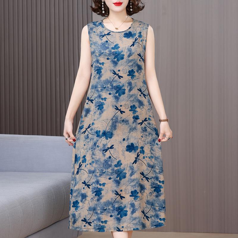 Elegant Sleeveless Dresses for Women Clothes Loose Plus Size Vintage Summer Long Dress
