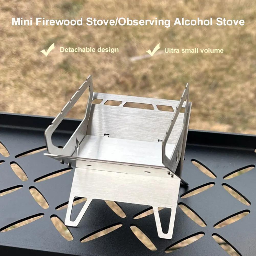 Stainless Steel Burning Camp Stove with Grill-Grid BBQ Grill Rack Set Folding Backpacking Stove for Camping Barbecue