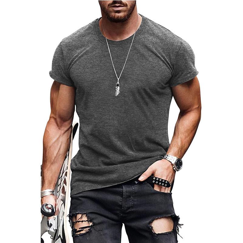 Men Solid Color Crew Neck Short Sleeve T Shirt Casual Daily Basic Top