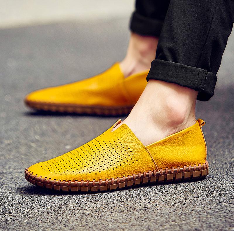 Sommer-Herren-Mokassins, Slipper, zum Fahren, leicht, Gommino, flach, zum Gehen, orthopädische, handgefertigte Schuhe für Herren