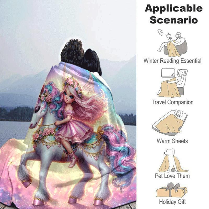 1pc Unicorn Printing Lightweight Flannel Blanket, Comfortable and Warm Blanket, for Camping Sofa Bed and Couch Office, in All Seasons
