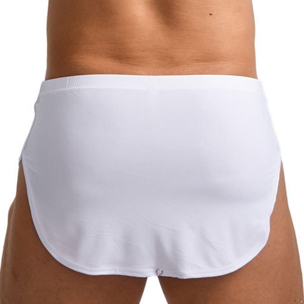 Men Sides Split Press Button Crotch Boxer Briefs Elastic Waistband Quick-Drying Athletic Shorts for Gym Fitness Cycling Running
