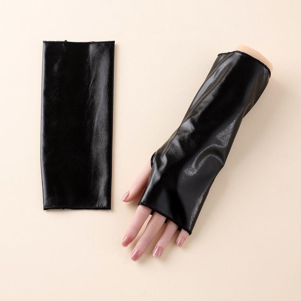 1 Pair Glossy Finish Fingerless Gloves Thin Half Finger Gloves Punk Style Dress Up