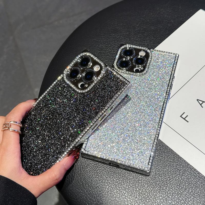 Glitzernde Handyhülle mit Diamantrahmen für iPhone 16 Pro 15 Pro Max 14 13 Pro, galvanisiert, stoßfest, Linsenschutz, Silikon, weiche Bumper-Abdeckung