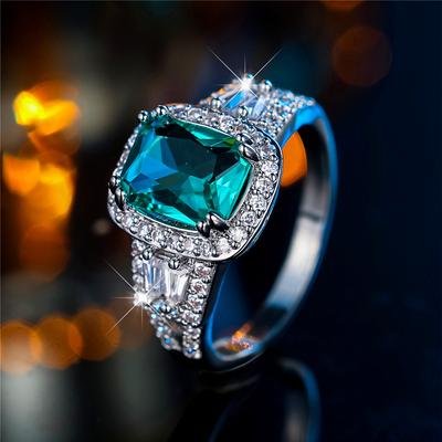 Verlobungsringe mit grünem Kristall und Zirkonia für Frauen, Farbe Silber, Eheringe, Luxusschmuck, Partygeschenke