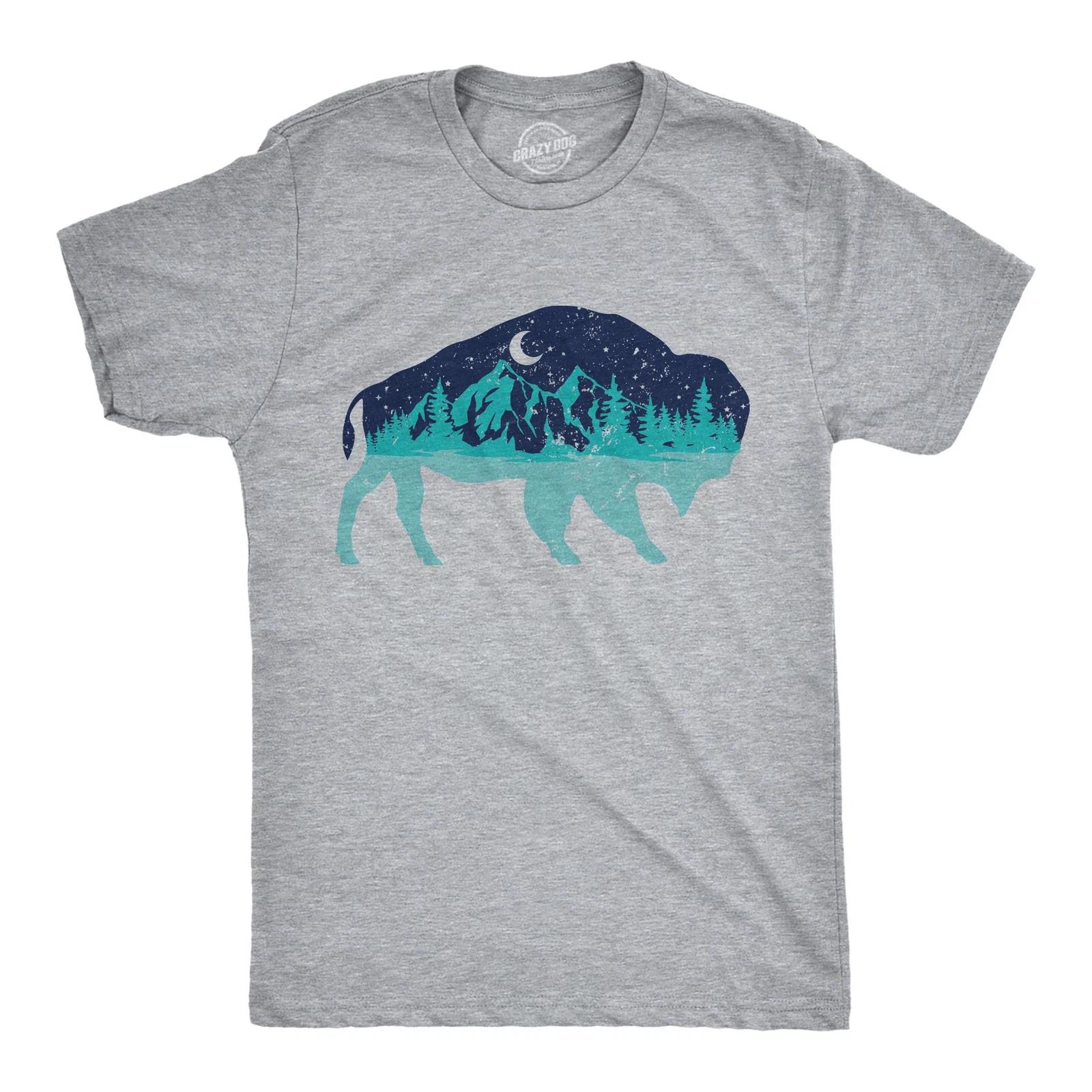 Mens Nature Bison T Shirt Funny Cool Outdoor Lovers Buffalo Tee for Guys S