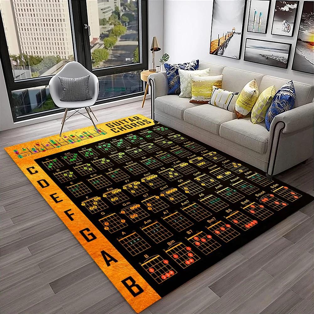 Music Guitar Chord Theory Chart Piano Carpet Rug Non-slip Mat for Home Living Room Bedroom Sofa Decor Kids Area Rug
