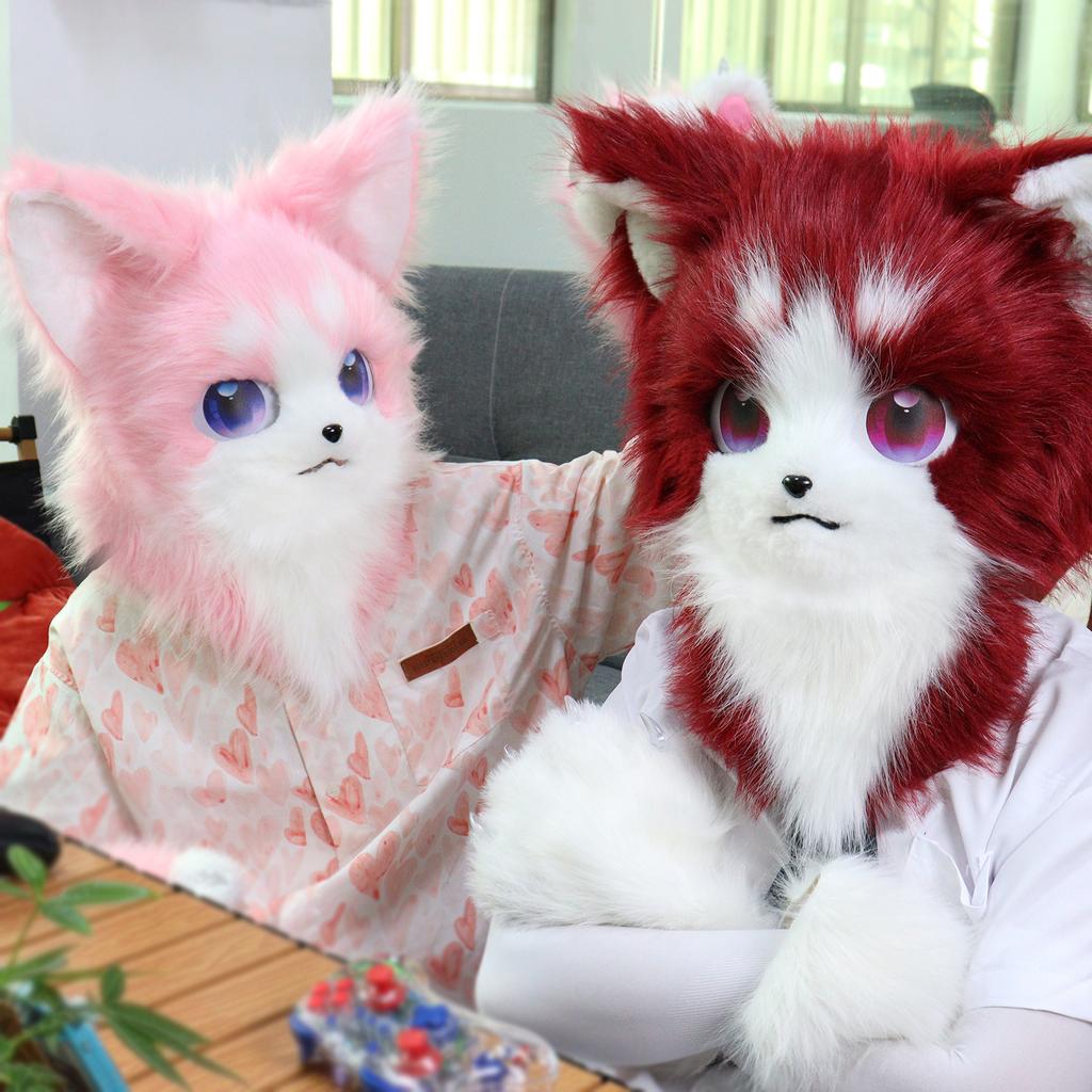 Tierisch Felliger Fursuit Kopfmaske Plüsch Katze Fuchs Maske Kostüm Requisiten für Halloween Cosplay Party