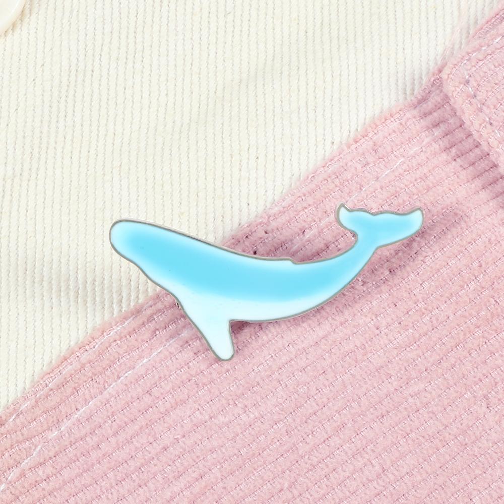 Cartoon Blue Marine Animal Brooch Save Ocean Whale Dolphin Enamel Badge Cloth Backpack Lapel Pins Jewelry Gifts for Friends Kids