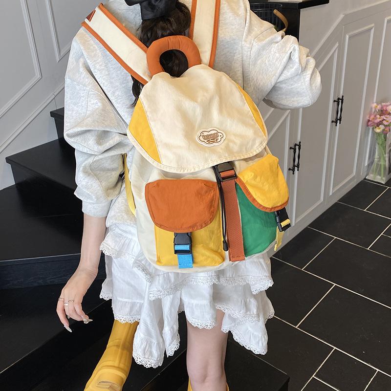 Schüler Kontrastfarbe Schultasche Damen Tasche Trendiger Süßer Rucksack Lässige Große Kapazität Leinwandtasche